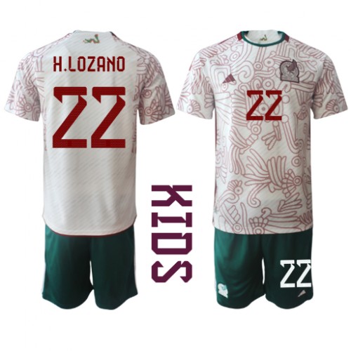 Echipament fotbal Mexic Hirving Lozano #22 Tricou Deplasare Mondial 2022 pentru copii maneca scurta (+ Pantaloni scurti)